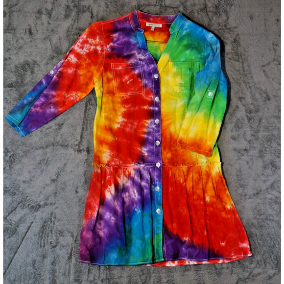 Speed Control New York Artisan Hand Dyed Rainbow Tie‑Dye Shirt Dress Size L - Picture 1 of 10